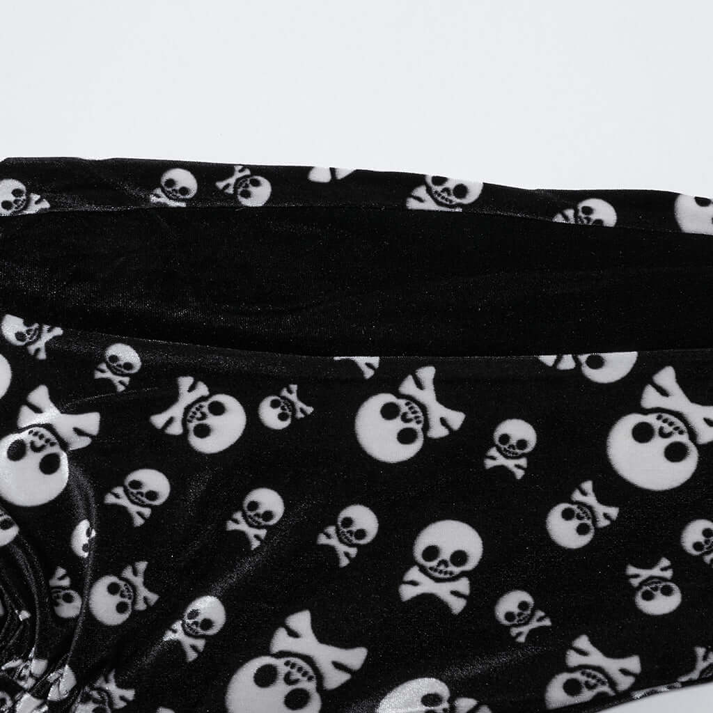 Punk Rave Nulia Spliced Velvet Flared Trousers with Skull Print
