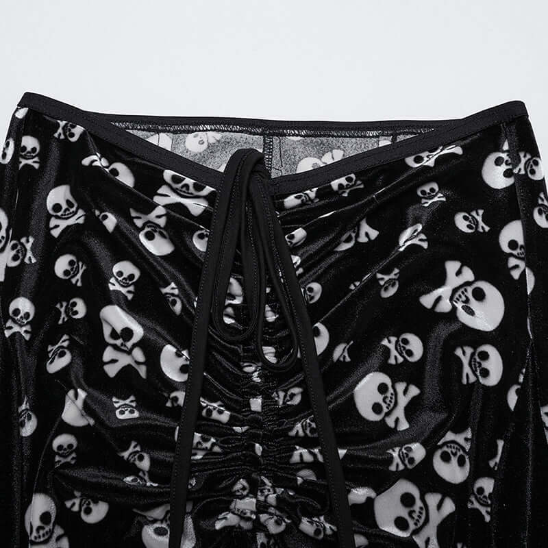 Punk Rave Nulia Spliced Velvet Flared Trousers with Skull Print
