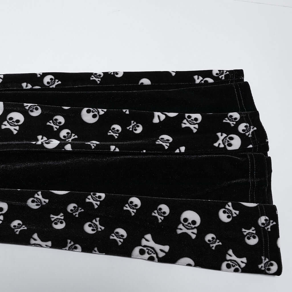 Punk Rave Nulia Spliced Velvet Flared Trousers with Skull Print