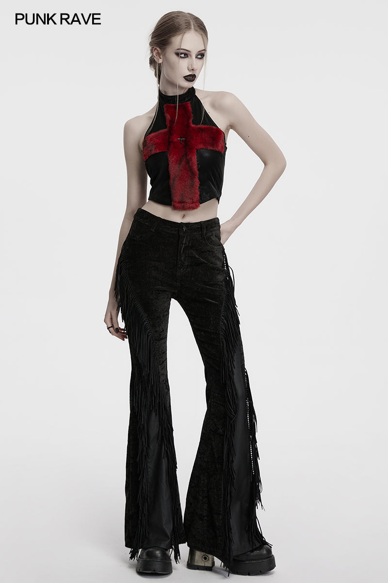 Punk Rave Morrigan Wasteland Tassel Flare Goth Pants in Black