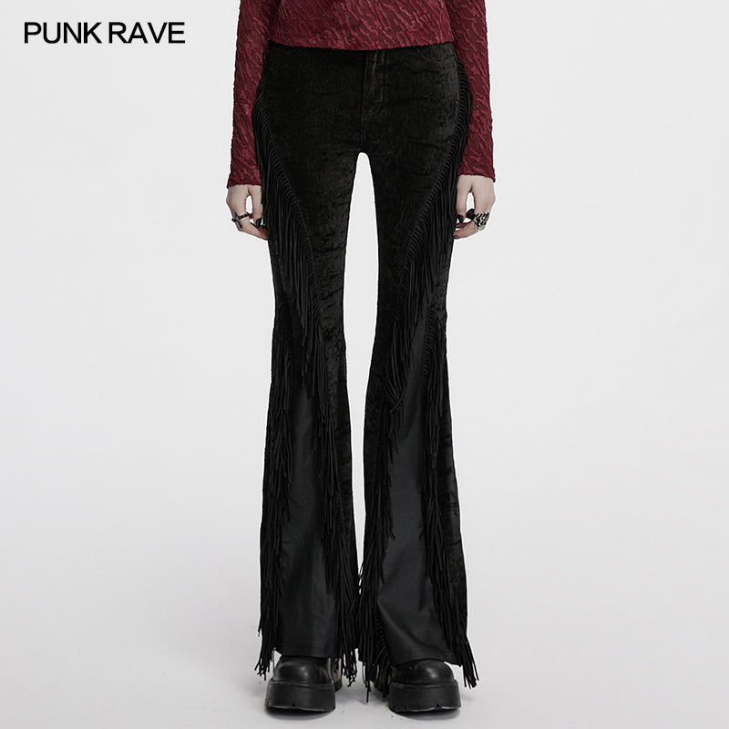 Punk Rave Morrigan Wasteland Tassel Flare Goth Pants in Black
