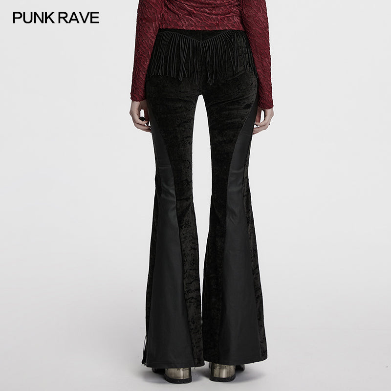 Punk Rave Morrigan Wasteland Tassel Flare Goth Pants in Black