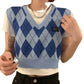Jacquard-Knit Blue Cropped Women's Tank Top