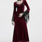 Punk Rave Isolde Velvet Lace-Sleeve Dress in Red