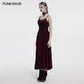 Punk Rave Vivienne Velvet Lace-Panel Goth Slip Dress In Burgundy