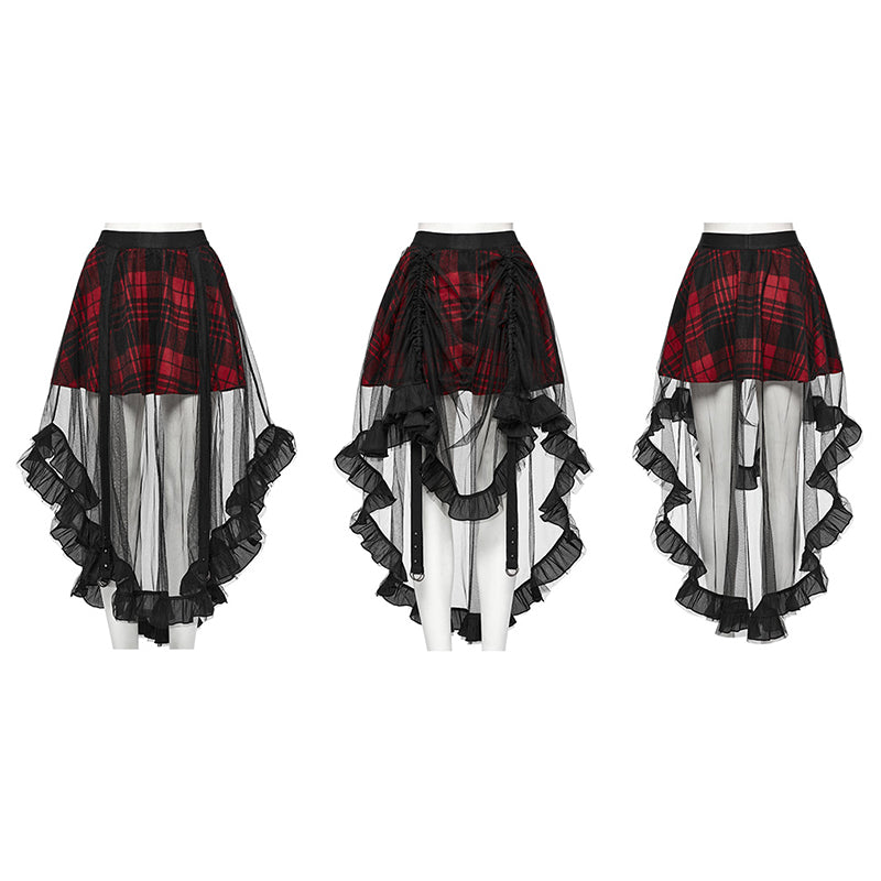 Punk Rave Morrigan Mesh Plaid High-Low Skirt