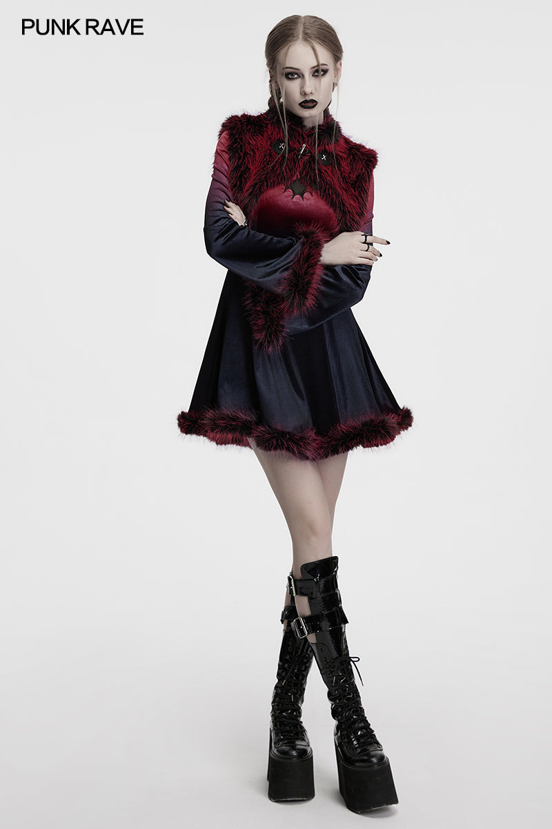 Punk Rave Lilith Gradient Devil Fur Shawl in Crimson