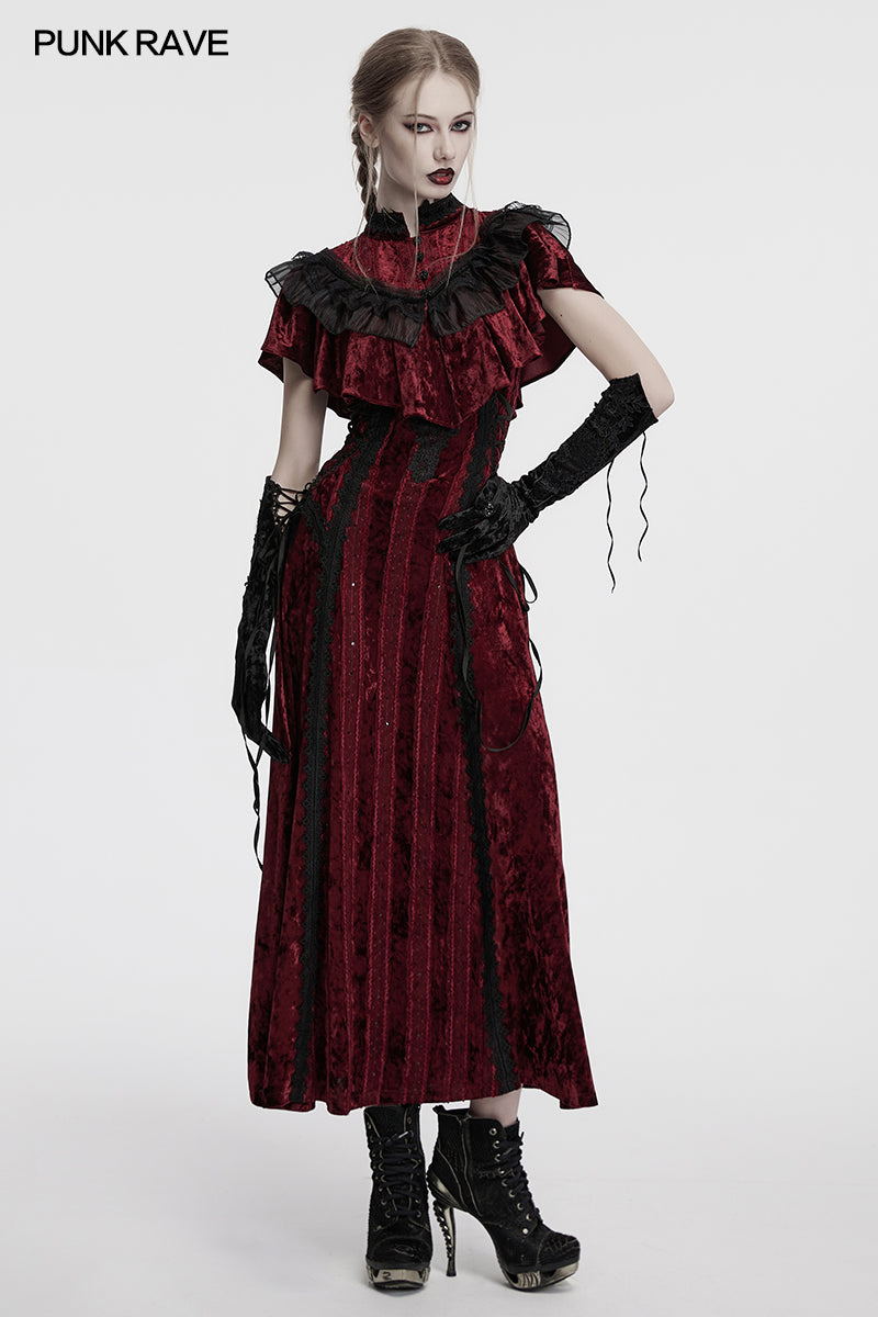 Punk Rave Selene Embroidered Velvet Gloves in Black