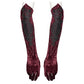 Punk Rave Selene Embroidered Velvet Gloves in Crimson