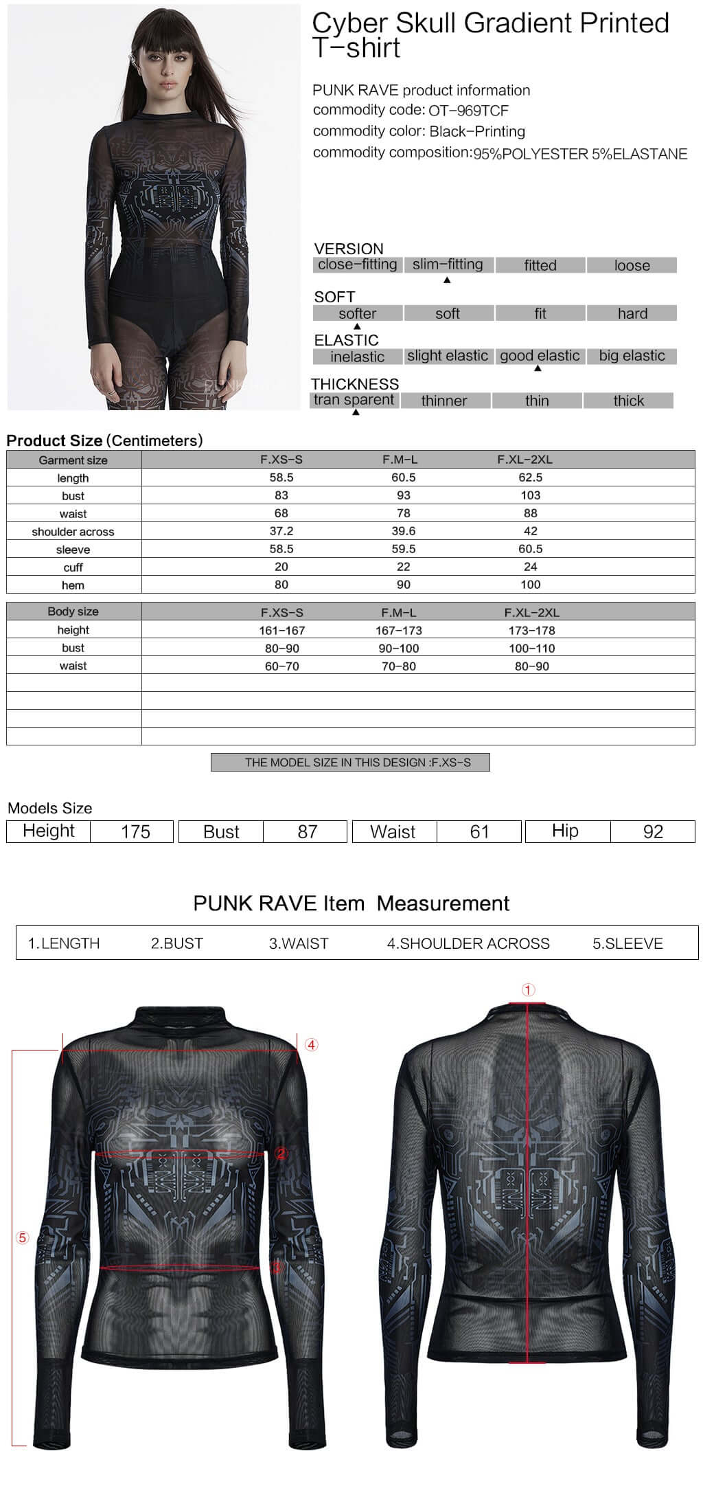 Punk Rave Eluana Cybergoth Print Mesh Long Sleeve Top