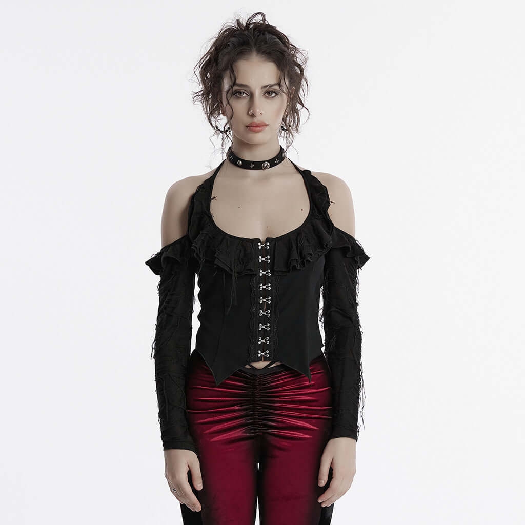 Punk Rave Clarabelle Wenchy Halter Neck Distressed-Look Top
