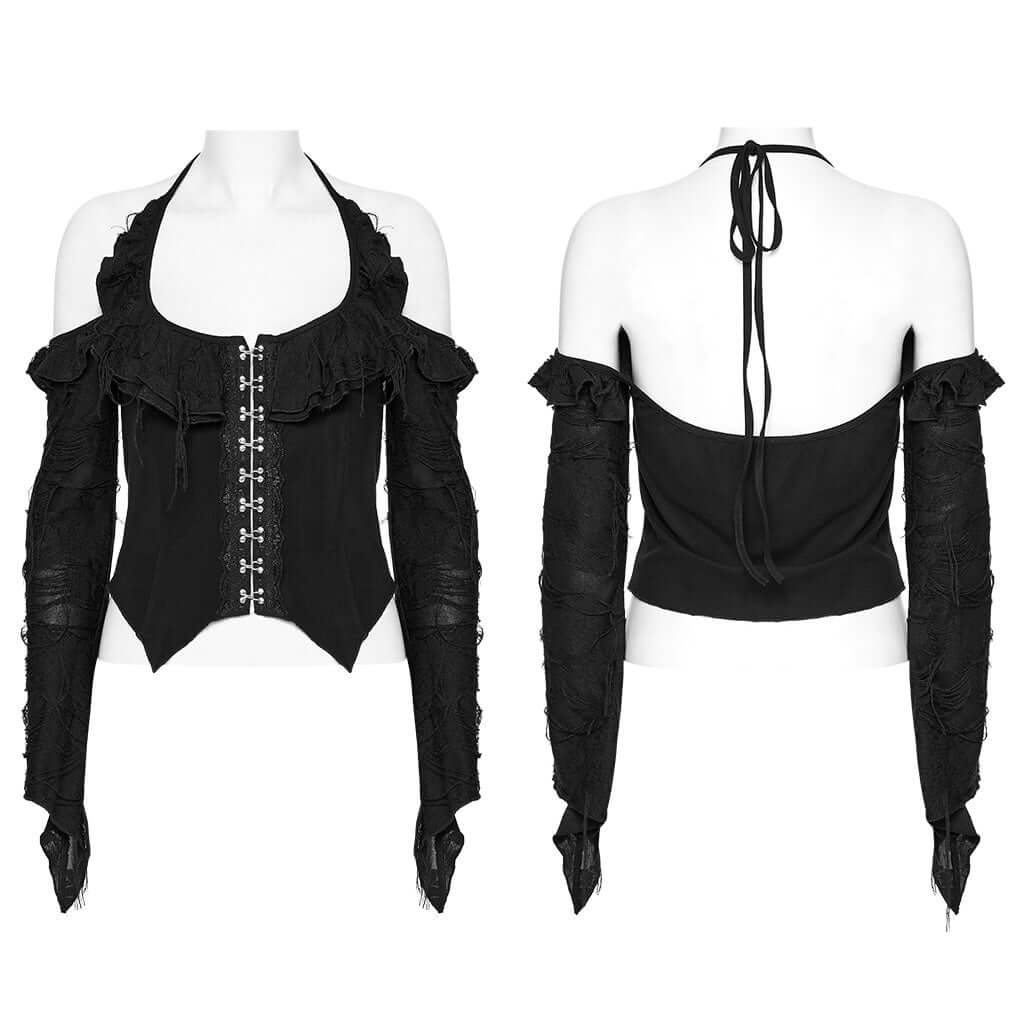 Punk Rave Clarabelle Wenchy Halter Neck Distressed-Look Top