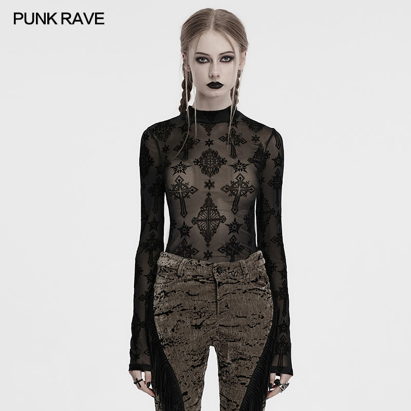 Punk Rave Ravena Cross Flocking Mesh Top