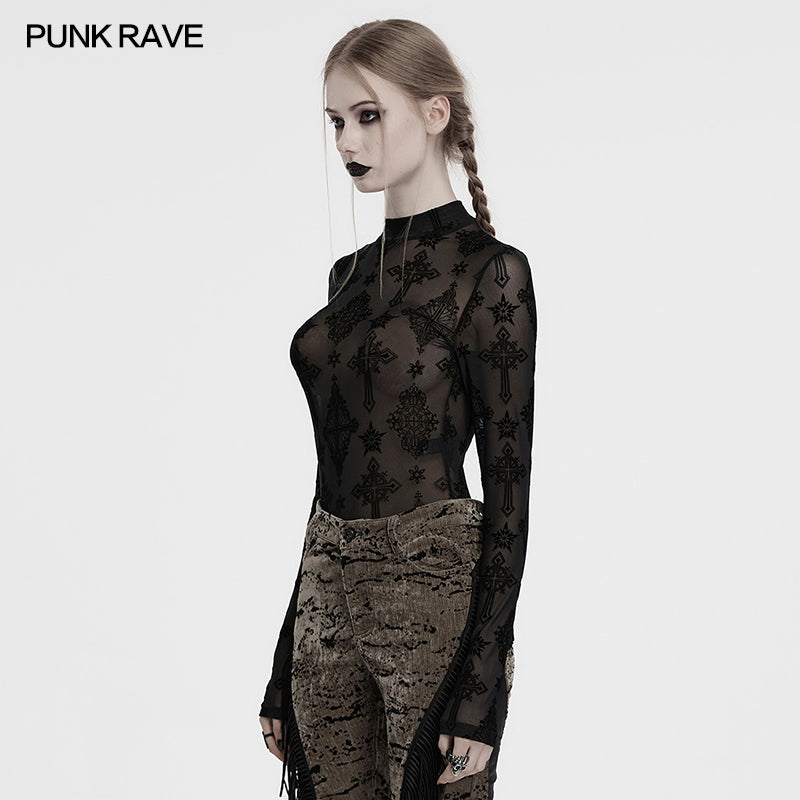 Punk Rave Ravena Cross Flocking Mesh Top