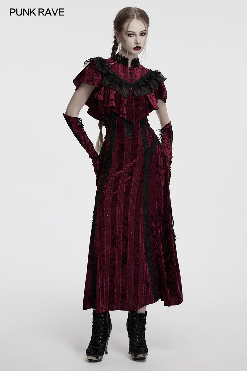 Punk Rave Elysia Velvet Ruffle Goth Shawl in Crimson