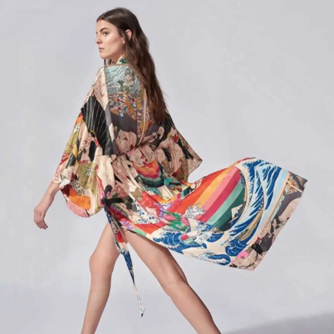 Salma Art-Printed Kimono Boho Cover Up