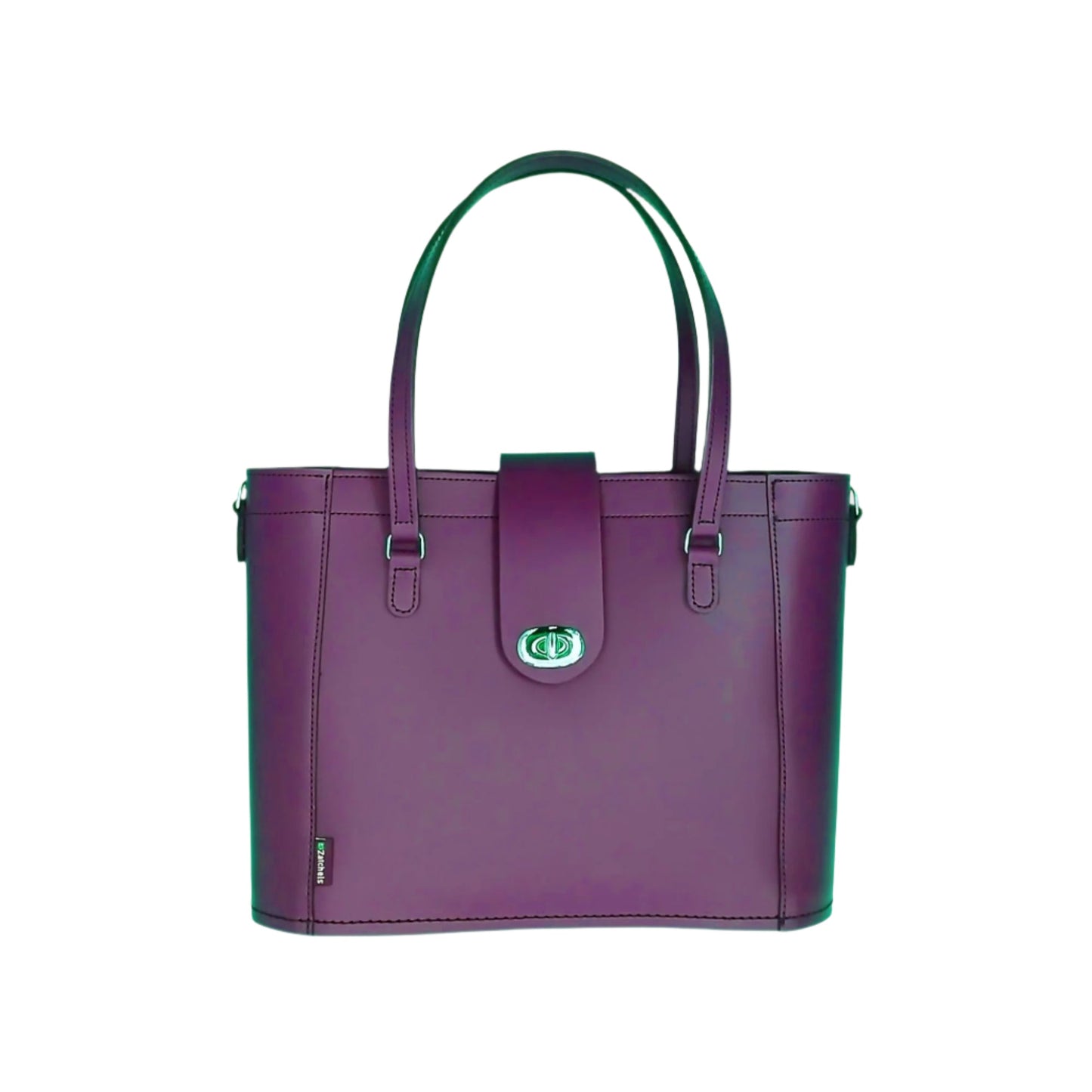 Leather Mini Twist Lock Shopper Bag in Purple