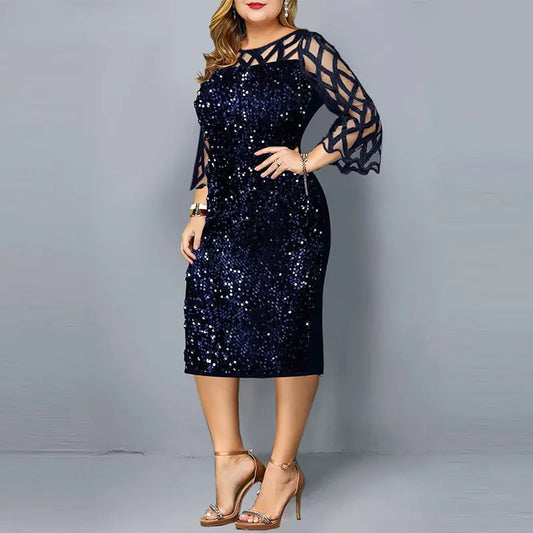 Vireous Elegant Sequin Long Flowing Sleeve Party Dress