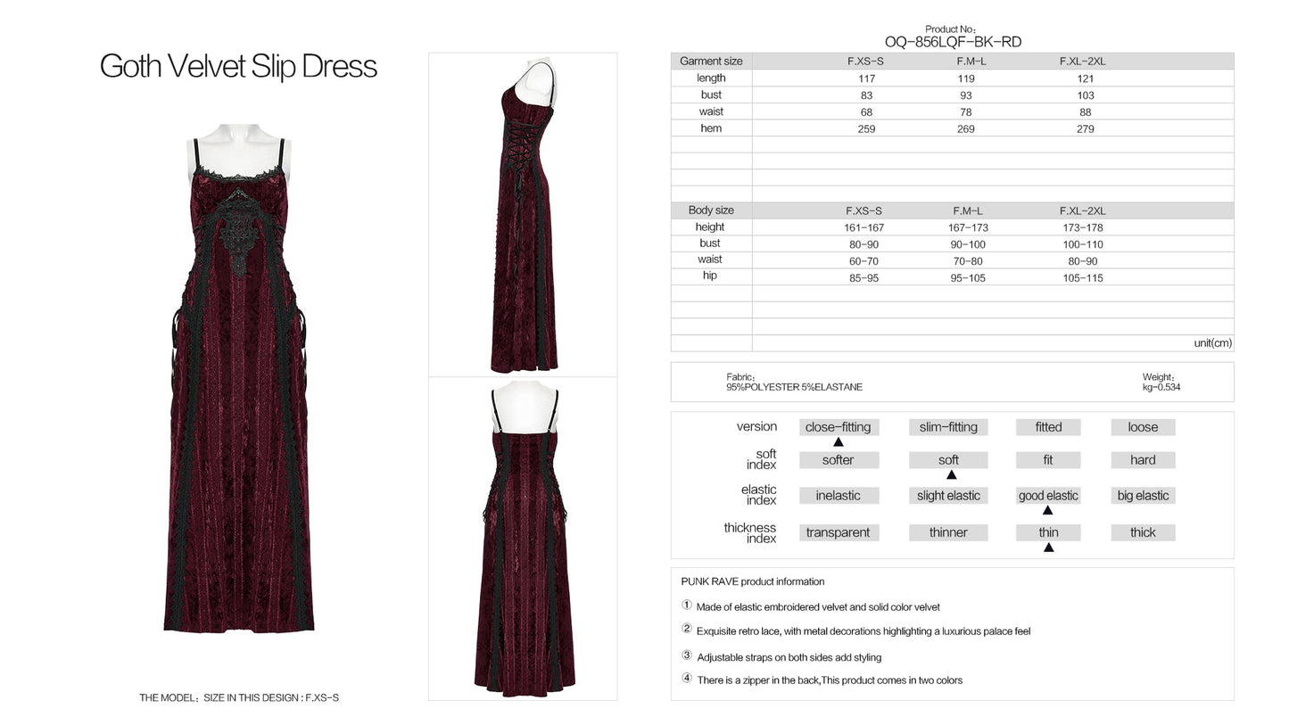 Punk Rave Vivienne Velvet Lace-Panel Goth Slip Dress In Burgundy