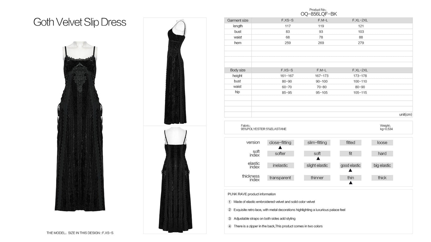 Punk Rave Morrigan Embroidered Velvet Goth Slip Dress in Black