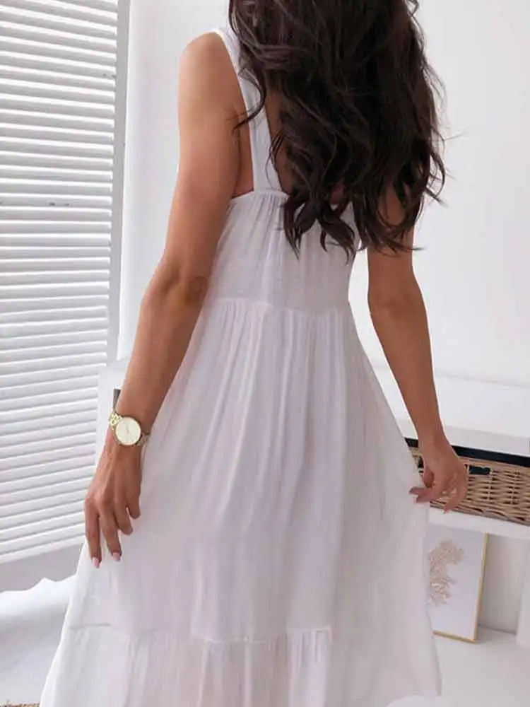Boho Midi Dress Women's Embroidery Sexy Backless Dress