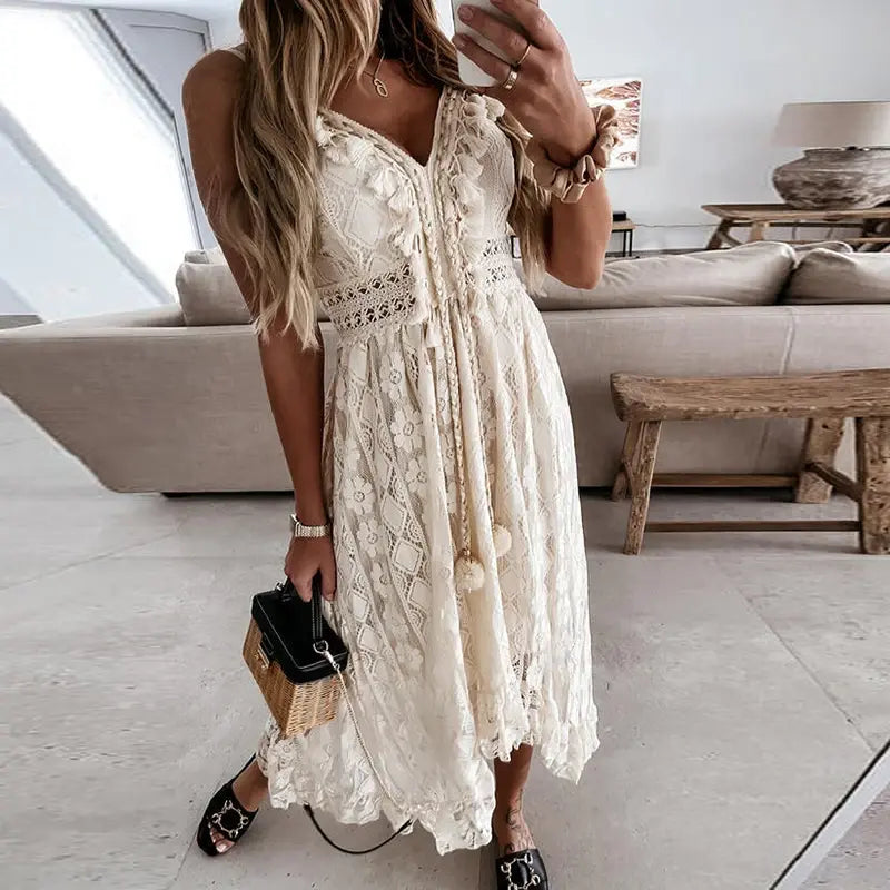 Off-Shoulder White Lace Dress, Spring and Summer Collection