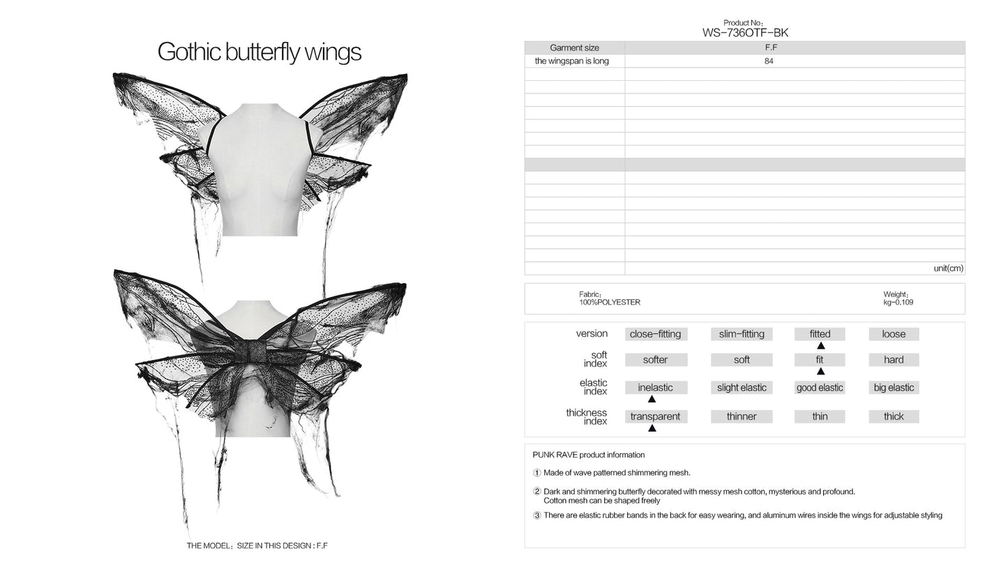 Punk Rave Morrigan Gothic Butterfly Costume Wings in Black