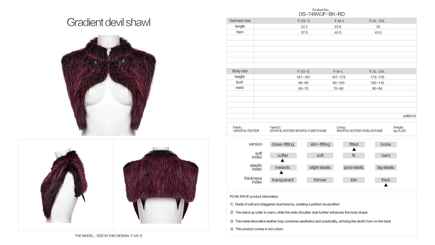 Punk Rave Lilith Gradient Devil Fur Shawl in Crimson