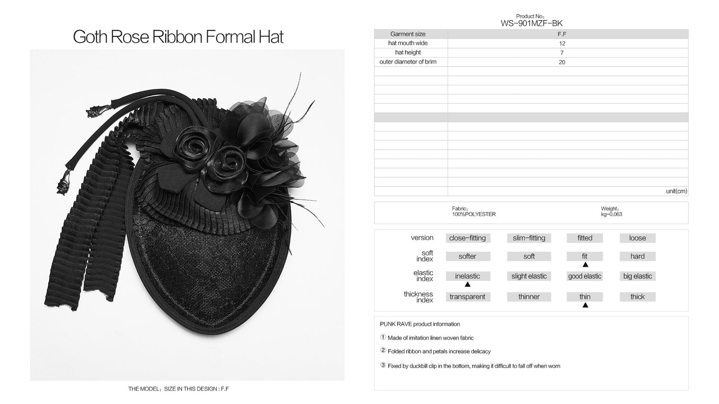 Punk Rave Goth Rose Ribbon Vintage Formal Hat
