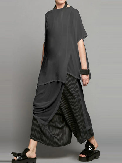 Vireous Women's Irregular Long Round-Neck Fashion Shirt, Plus Sizes