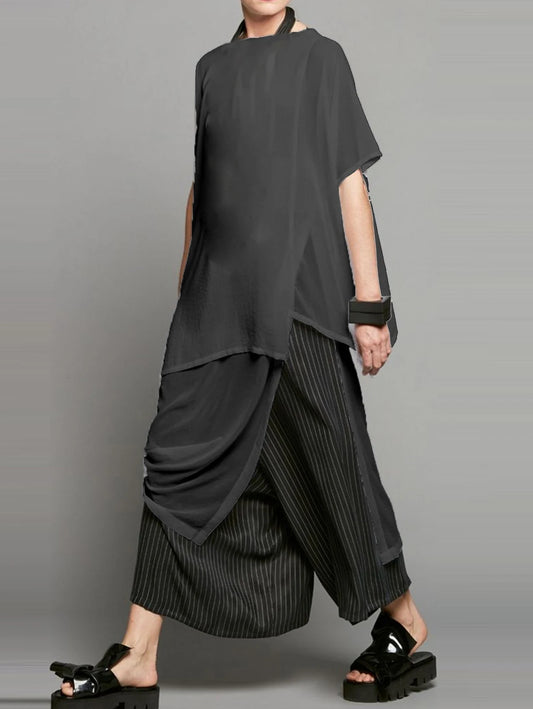 Vireous Women's Irregular Long Round-Neck Fashion Shirt, Plus Sizes