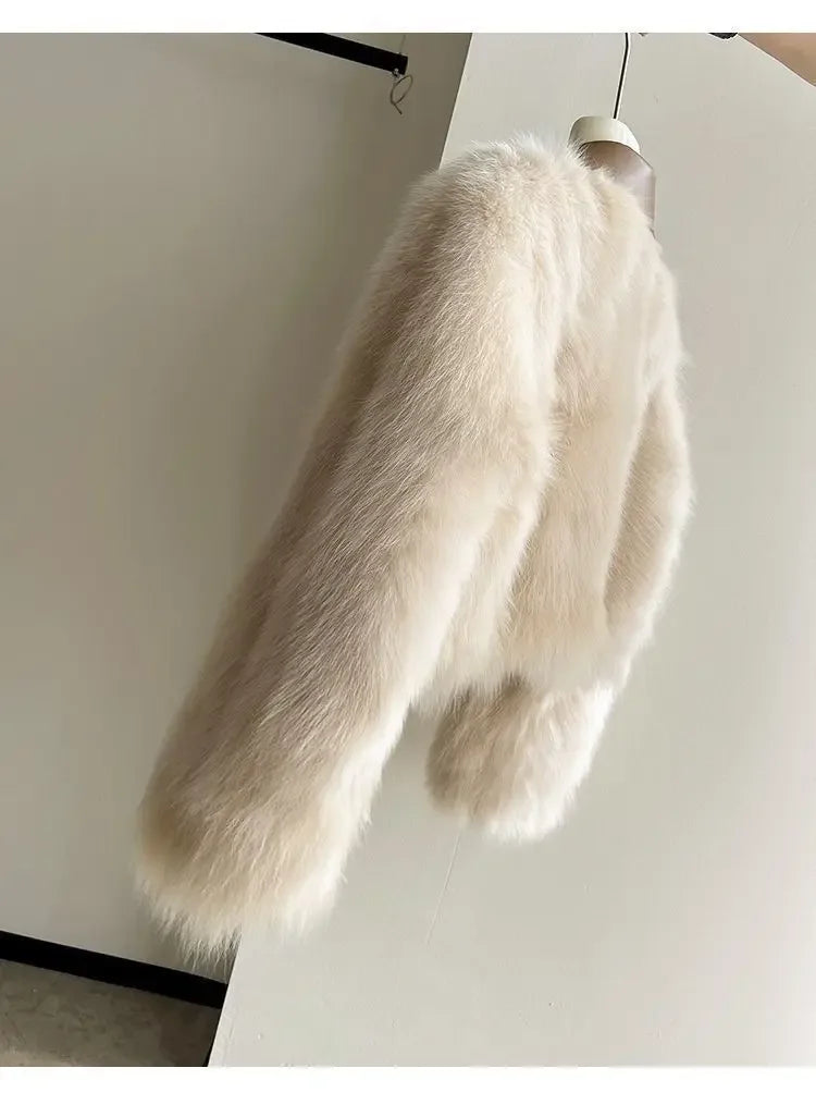 Vireous Polo Collar Women's Faux Fur Bomber Jacket, Spring and Autumn Collection