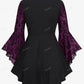 Gothic Bell Sleeves Organza Mesh Lace-Up Blouse, Plus Sizes