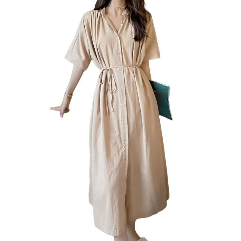 Summer Linen Single-Breasted Women's Shirt Dress, Wear Two Ways