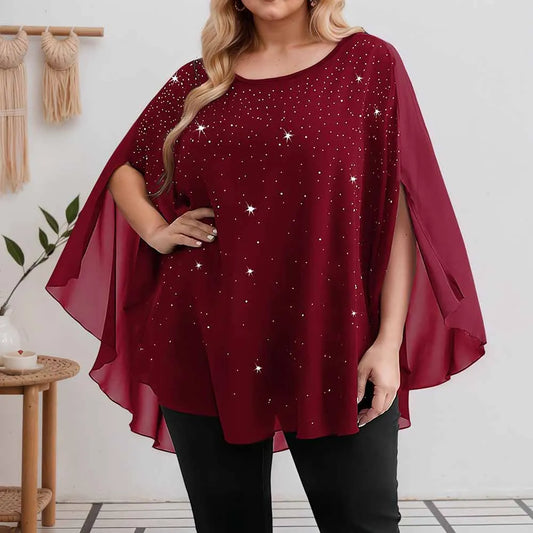 Women's Lightweight Sparkling Split-Sleeve Over-Size Blouse, Plus Sizes