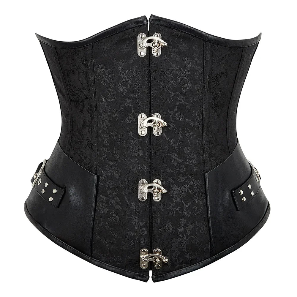 Faux Leather Underbust Corset, Goth Burlesque Corset with Embroidery, Plus Sizes