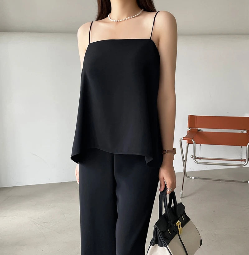 Vireous Simple Two-Piece Women's Summer Pants Suit