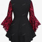 Gothic Bell Sleeves Organza Mesh Lace-Up Blouse, Plus Sizes