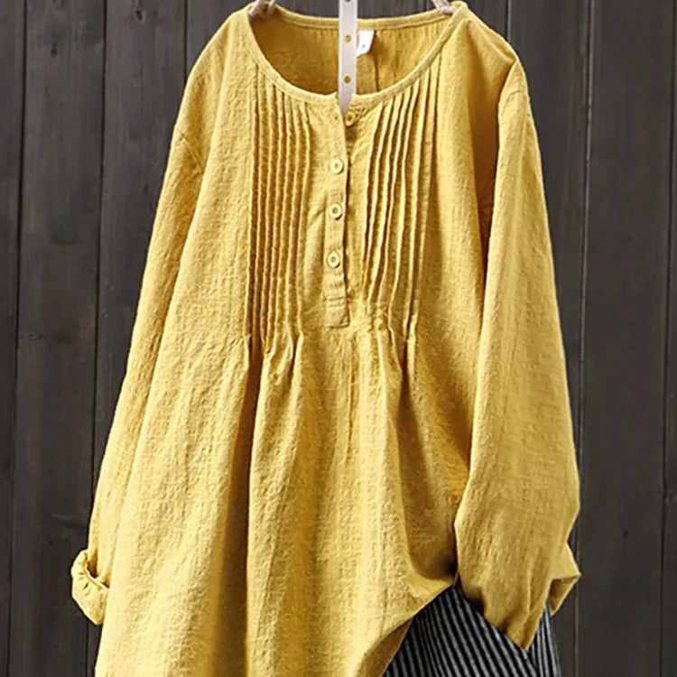 Women's Quaker Shirt, Chambray Top with Pin Tuck Front