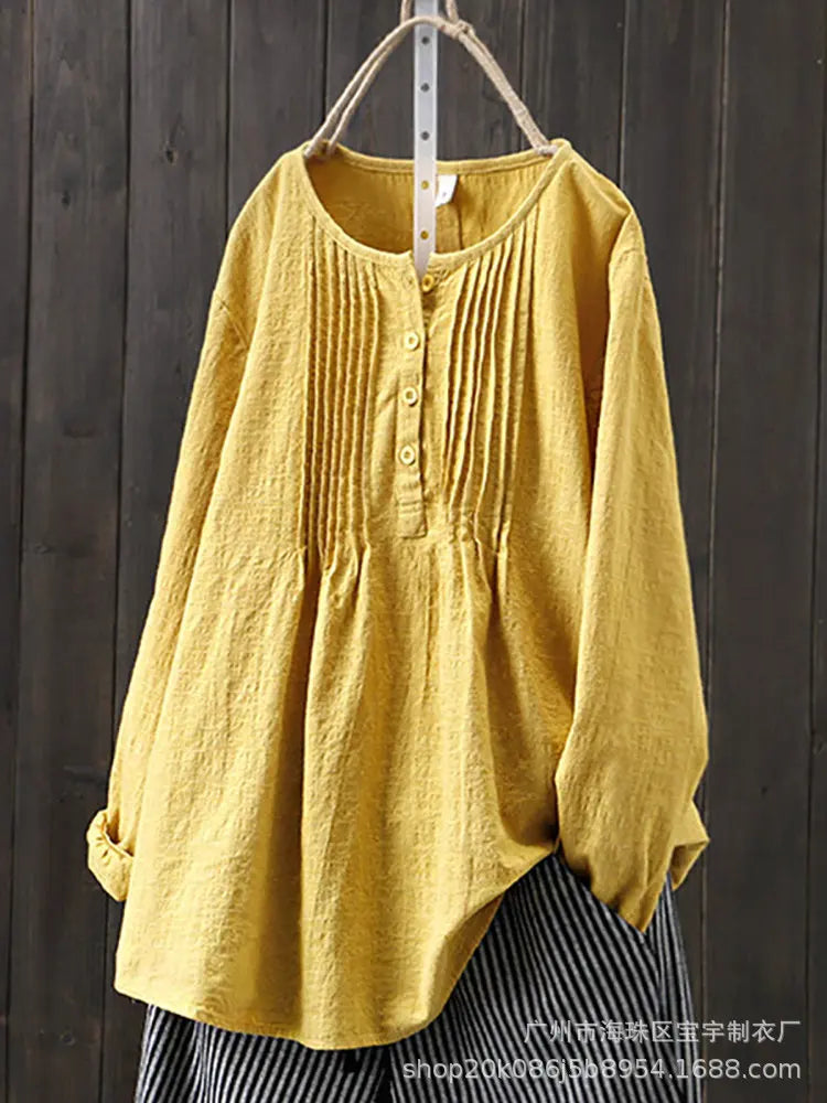 Women's Quaker Shirt, Chambray Top with Pin Tuck Front