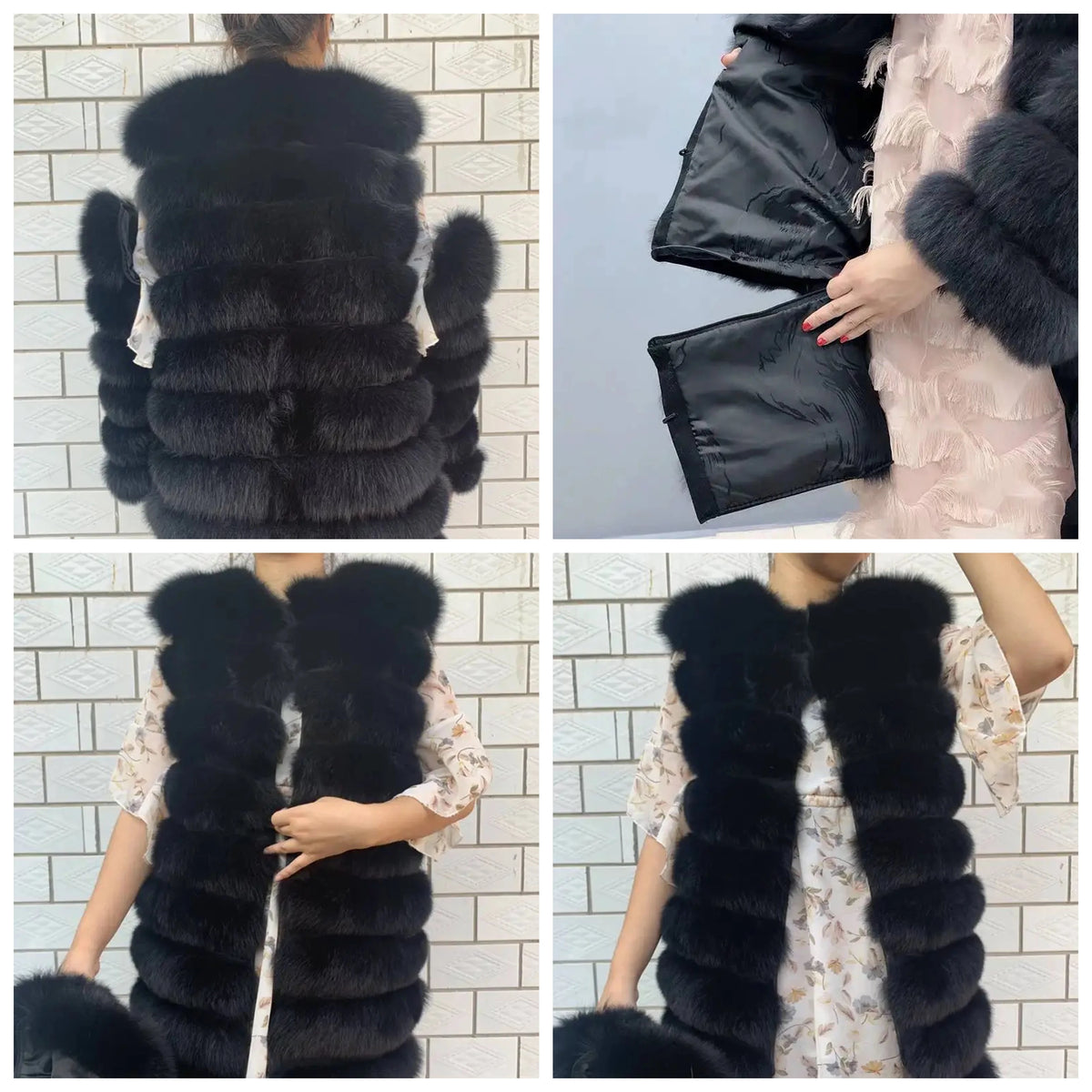 Avant Garde Ribbed Round-Neck Luxury Real Fox Fur Coat