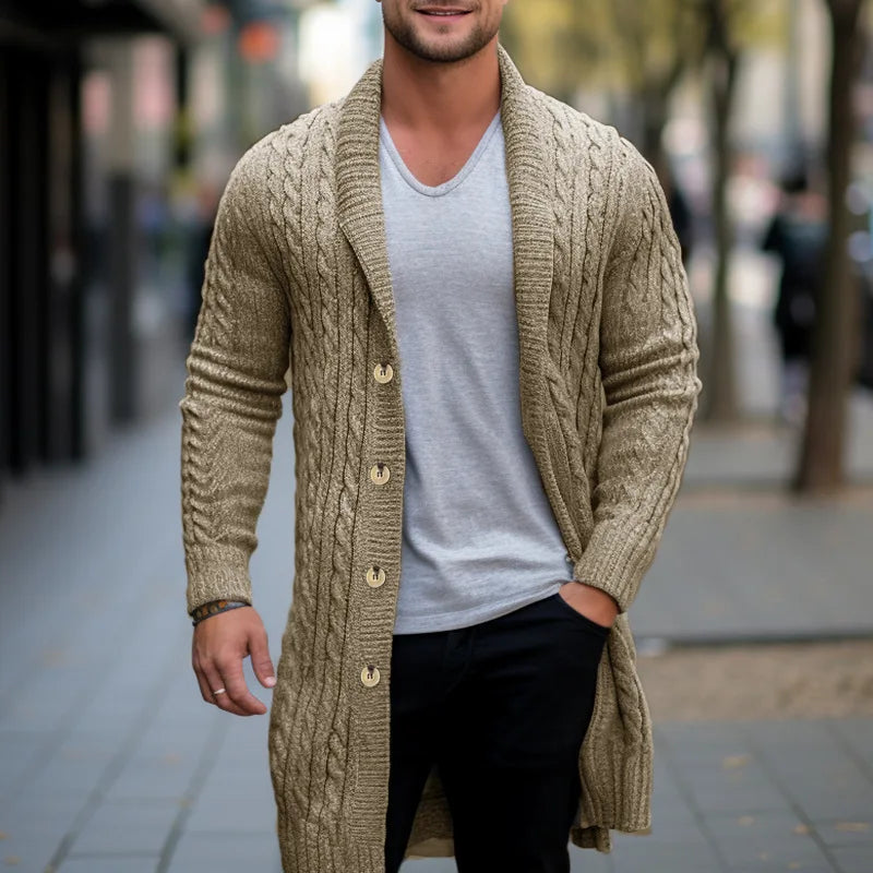 Vireous Men's Very Long Cable Knit Sweater, Multi Colours