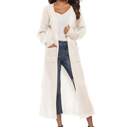 Thickened Long Pure Colour Pocket Irregular-Slit Sweater Coat