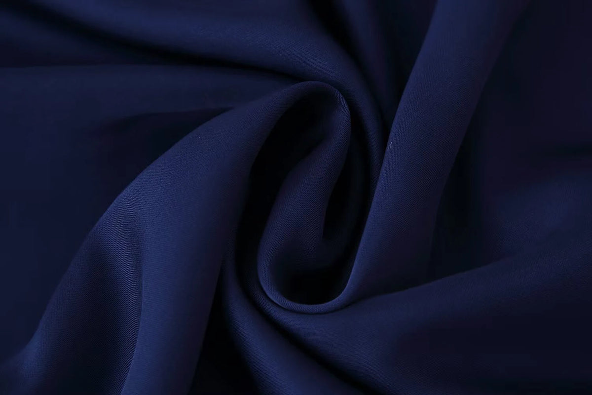Elegant Round-Neck Silky Satin Long Dress in Navy