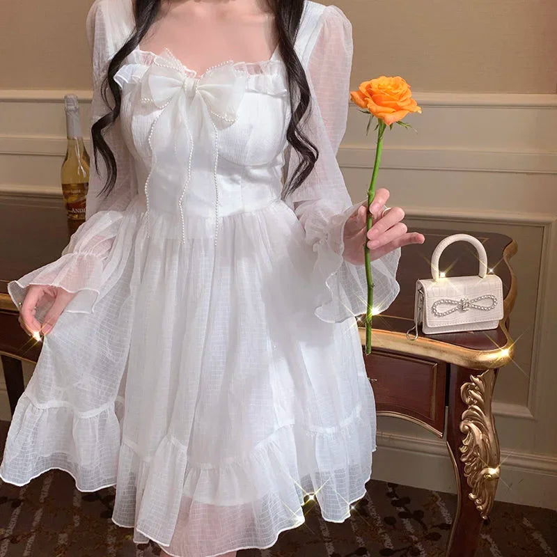 French Sweet Summer Princess Dress, White Chiffon Special Occasion Dress