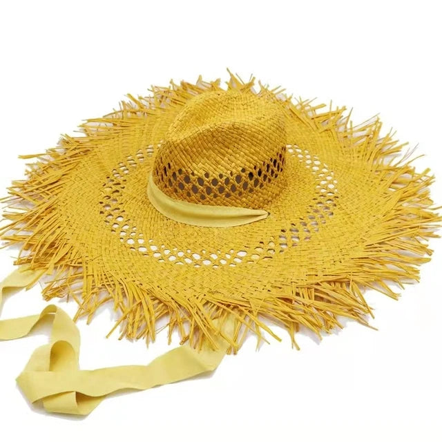 Women's Summer Raffia Hat, Wide Brimmed Sun Protection, Popping Colours