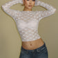 Vireous Long Sleeve See-Through Lace Crop Top