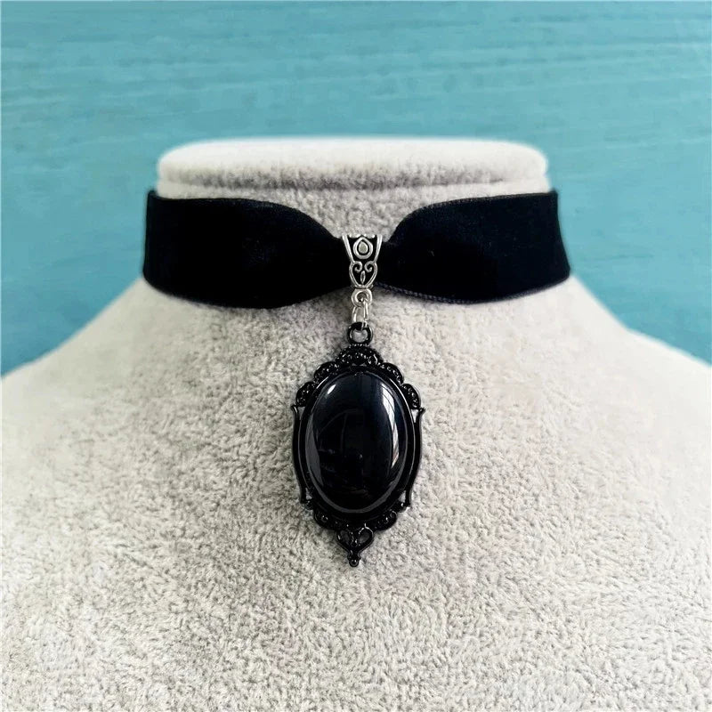 Dark Cross Gothic Vampire Cameo Pendant, Velvet Choker Necklace, Multi Designs