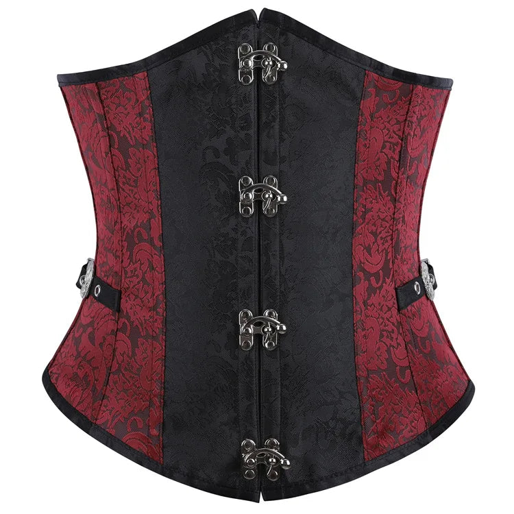 Faux Leather Underbust Corset, Goth Burlesque Corset with Embroidery, Plus Sizes