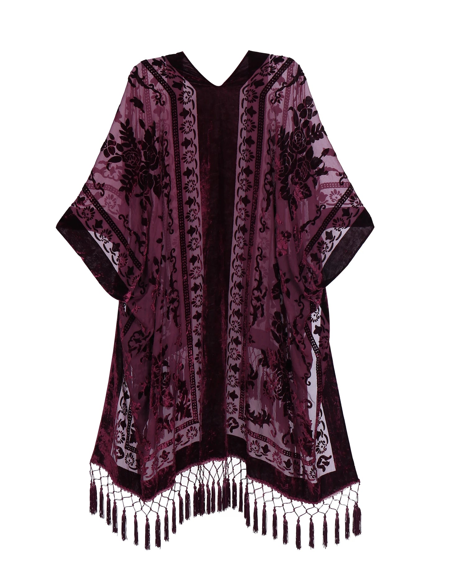 Kimono Women's Long Boho Tassel Beach Cover-Up, Multi Colours